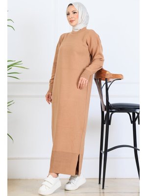 Vizon Yırtmaç Detaylı Triko Elbise