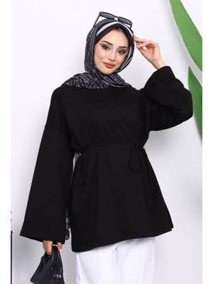 Siyah Yanları Yırtmaçlı Bel İpli Tunik Siyah Yanları Yırtmaçlı Bel İpli Tunik