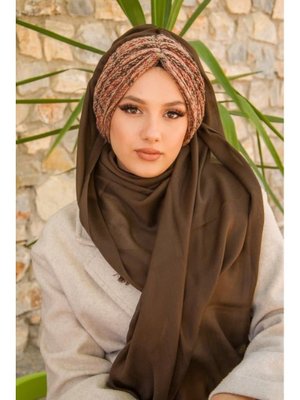 Kahve Taba Desenli Kışlık Hazır Şal