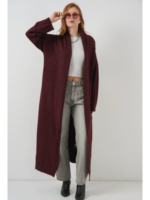 Bordo Uzun Oversize Triko Hırka Bordo Uzun Oversize Triko Hırka