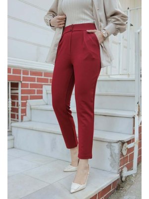 Bordo Havuç Paça Likralı Zara Krep Pantolon