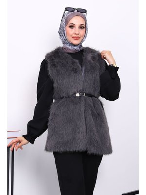 Füme Kemerli Astarlı Kürk Yelek