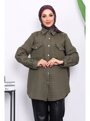 Haki Kapitone Çıtçıtlı Cepli Ceket