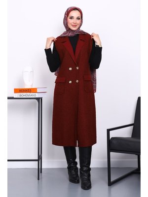 Bordo Düğmeli Uzun Buklet Yelek Bordo Düğmeli Uzun Buklet Yelek