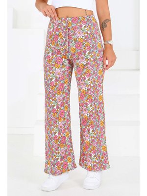 Pembe Desenli Beli Lastikli Bürümcük Pantolon