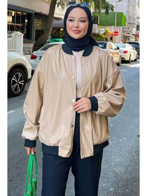 Düğmeli Bej Deri Ceket 9264bej