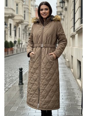 Kahverengi Parlak Kapitone Kemerli Uzun Mont