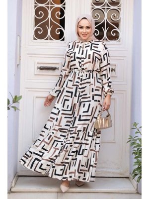 Desenli Kahverengi Elbise 50253kh Desenli Kahverengi Elbise 50253kh