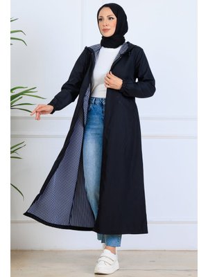 Siyah İçi Desenli Uzun Kap