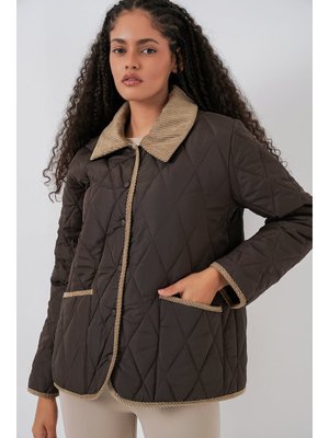 Kahve Bej Kapitone Oversize Mont