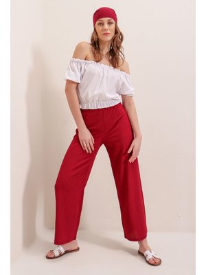 Kırmızı Örme Pantolon Kırmızı Örme Pantolon