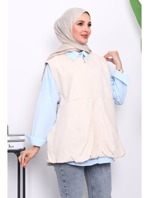 Taş Fermuarlı Oversize Astarlı Yelek