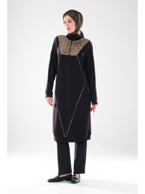 Altın Pul Payet Ve Dikiş Detaylı 2287_ Fermuarlı Dik Yakalı Uzun Kollu Tunik Elbise Altın Pul Payet Ve Dikiş Detaylı 2287_ Fermuarlı Dik Yakalı Uzun Kollu Tunik Elbise