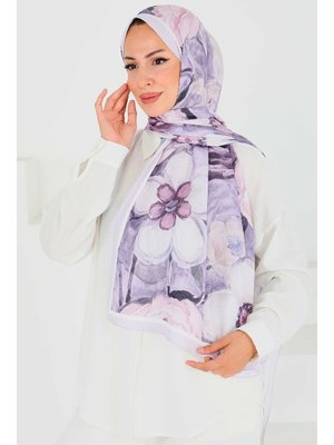 Lila Desenli Bambu Kare Şal