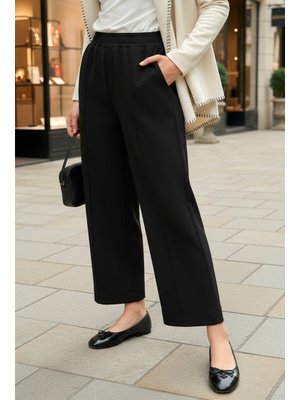 Siyah Önü Çımalı Scuba Pantolon