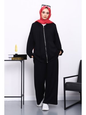 Siyah Önü Kısa Arkası Uzun Tunik Pantolonlu Takım