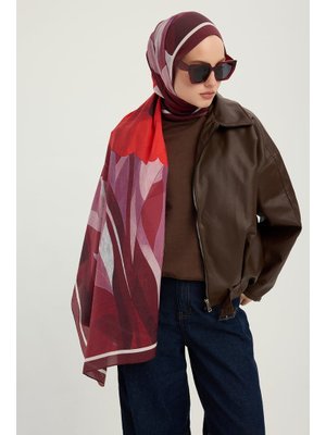 70x190 Cm Işıklı Çiçekler Bordo Vierra Desenli Viskon Şal