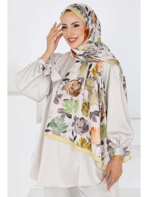 Hardal Flower Serisi Rose Lily Desenli Şal