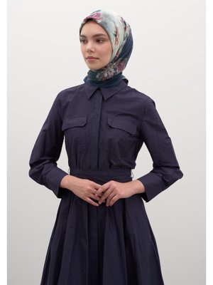 Lacivert Marıelle Desen Pamuklu Viskon Eşarp