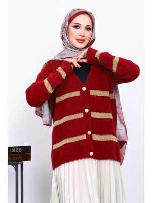 Bordo V Yaka Angora Yumoş Hırka