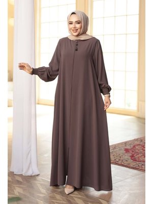 Fermuarlı Koyu Vizon Ferace 45287kv