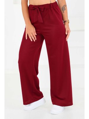 Bordo Önden Bağlamalı Pantolon