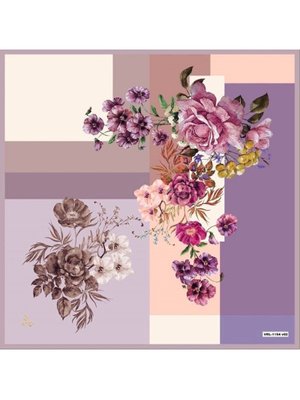 Krem Çiçekli Desen Black Seri Twill Eşarp Askısı İle Birlikte 90x90 Cm Lila