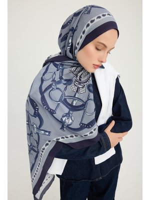70x190 Cm Süvarinin Arması İndigo Vierra Desenli Viskon Şal 70x190 Cm Süvarinin Arması İndigo Vierra Desenli Viskon Şal