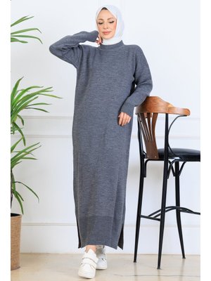 Antrasit Yırtmaç Detaylı Triko Elbise Antrasit Yırtmaç Detaylı Triko Elbise
