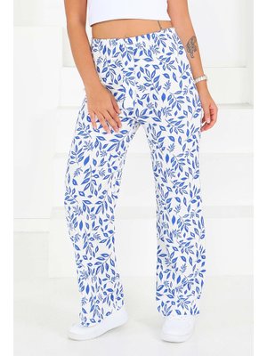 Saks Desenli Beli Lastikli Bürümcük Pantolon Saks Desenli Beli Lastikli Bürümcük Pantolon