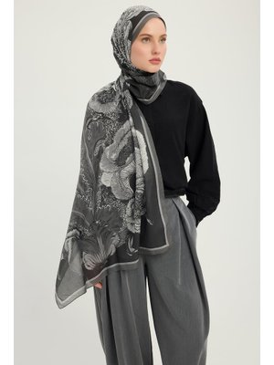 70x190 Cm Mercan Bahçesi Siyah Efilia Desenli Şal