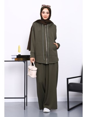 Haki Önü Kısa Arkası Uzun Tunik Pantolonlu Takım