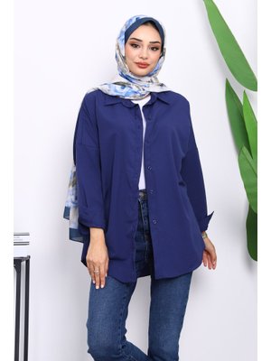 Lacivert Düğmeli Salaş Terikoton Gömlek Lacivert Düğmeli Salaş Terikoton Gömlek