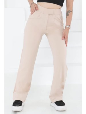 Bej Cırtlı Spor Pantolon