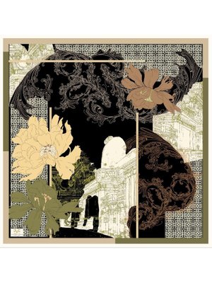 Haki Desenli Kışlık İtalyan Şifon Eşarp Askısı İle Birlikte 110x110 Cm