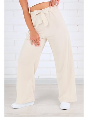 Krem Önden Bağlamalı Pantolon