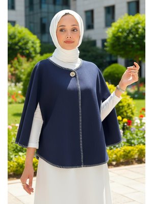 Lacivert Tek Düğmeli Kaşe Panço