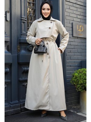 Düğmeli Bej Trençkot 684bej