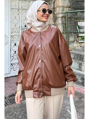 Düğmeli Taba Deri Ceket 9264tb