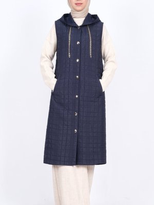 Laci Kapüşonlu Zincir Detaylı Cepli Kapitone Yelek