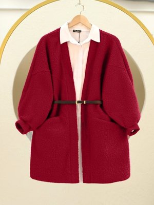 Bordo Cepli Balon Kol Oversize Buklet Ceket