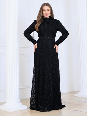 Siyah Lina Tesettür Abiye Elbise