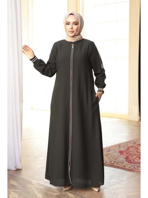 Fermuarlı Koyu Haki Ferace 26381khk