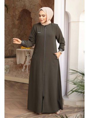 Fermuarlı Haki Ferace 26371hk