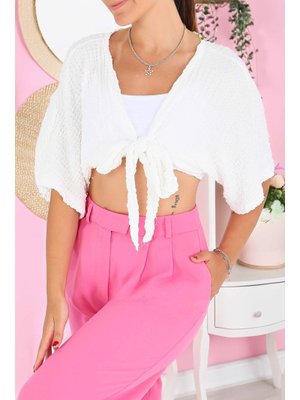Beyaz Bağlamalı Bluz