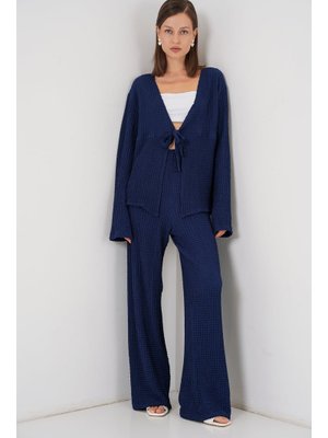 Lacivert Örme Bluz Pantolon İkili Takım