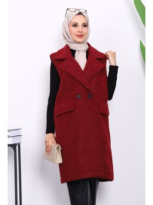Bordo Kruvaze Yaka Astarlı Kaşe Yelek