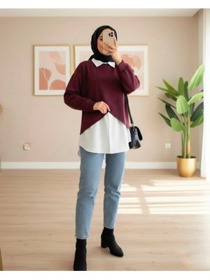 Bordo Gömlekli Bolerolu Oysho Üst Takım Bordo Gömlekli Bolerolu Oysho Üst Takım