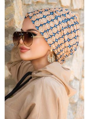 Lacivert Camel Desen Tokalı Bone