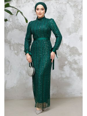 Boncuk İşlemeli Zümrüt Yeşili 4891zy